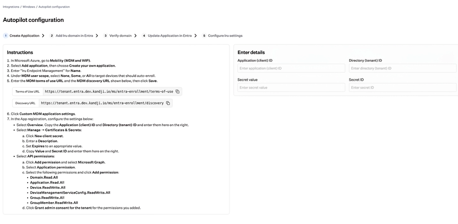Autopilot initial configuration screen