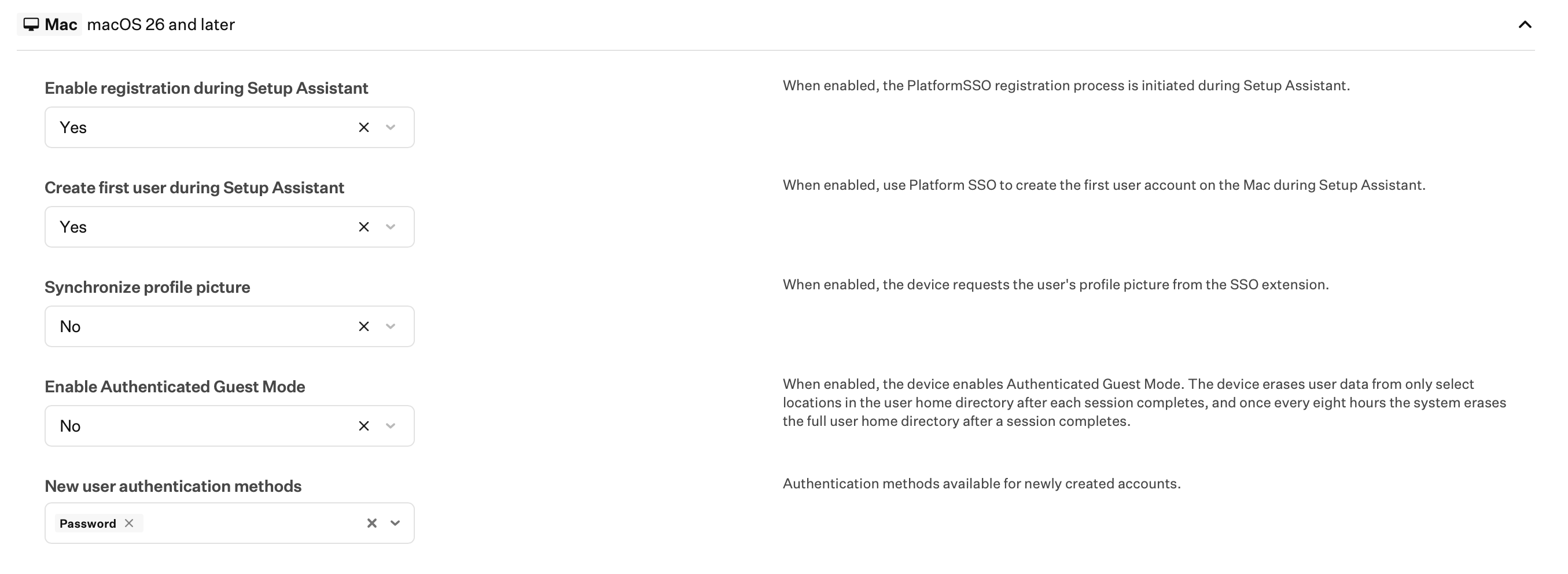 macOS Tahoe PSSO Settings